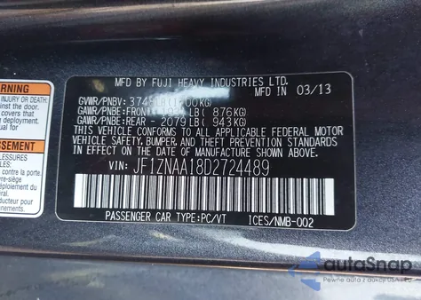 2013 Scion Fr-S из США, поврежденный, VIN JF1ZNAA18D2724489